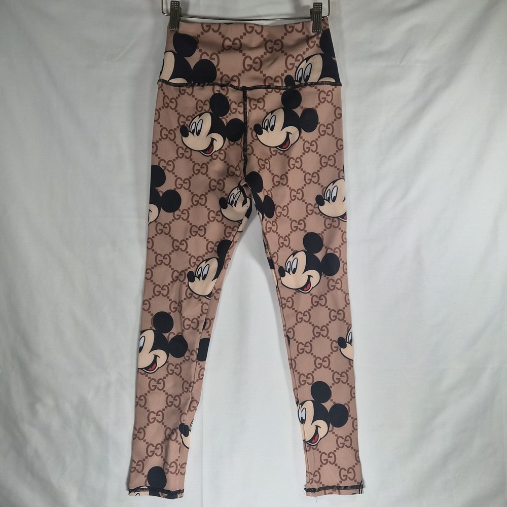 Mickey‎ Mouse Monogram Print High Waist Leggings Women's Small Pink Graphic...